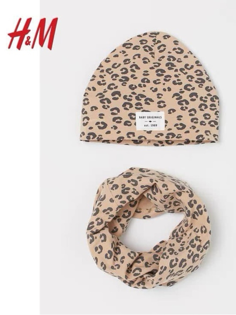 H&M Baby Leopard Print Beanie Hat & Snood Scarf Set